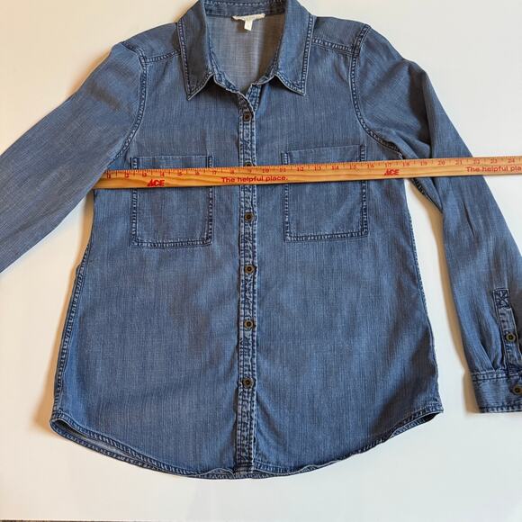 Eileen Fisher Chambray Denim Button Down Front Cotton Blouse Top Size Small EUC - Picture 8 of 12